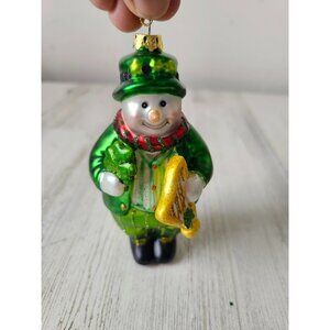 Glass snowman harp ornament three-leaf clover St Patrick's Day Xmas tree